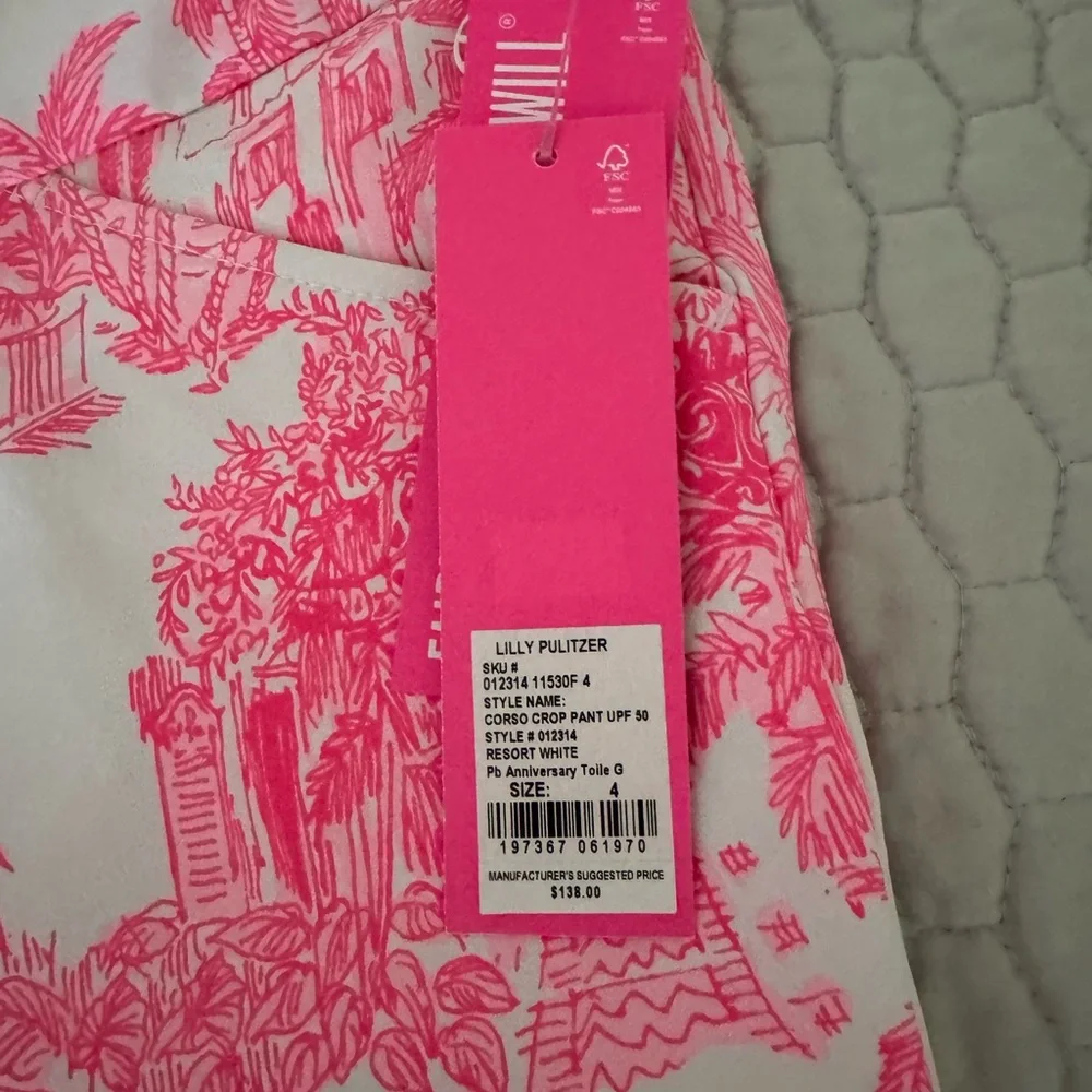 NWT Lilly Pulitzer CORSO CROP PANT UPF 50+ RESORT WHITE PB ANNIVERSARY TOILE 4 - Picture 6 of 10